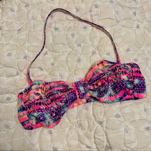 VS PINK Multicolor Blue Pink Aztec Print Halter Strap Bandeau Bikini Swim Top